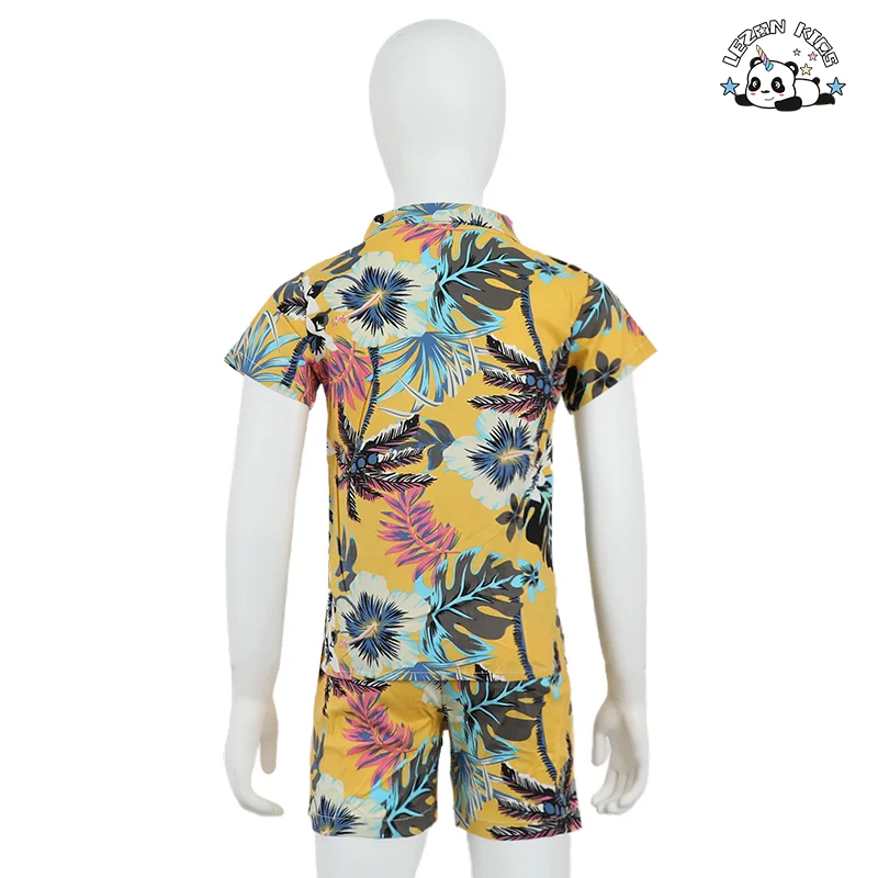 LEZONKIDS - Roupas infantis novas para meninos Verão 1-2-4-5 Anos Camisa manga curta Calções Conjunto de praia de duas peças